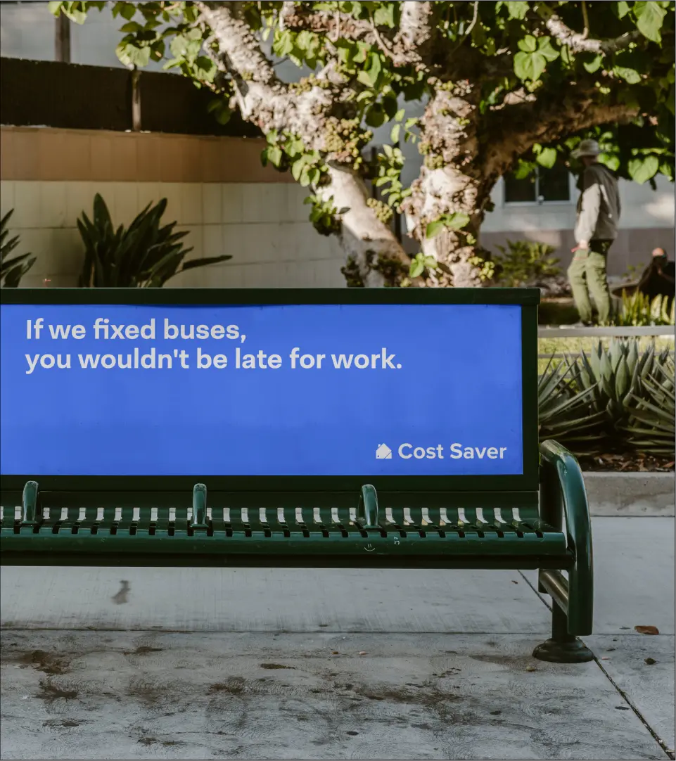 Cost Saver bench ad mockup
